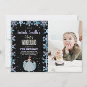 Foto Snow flake Schwarzes Winter Wunderland Einladung (Vorderseite)