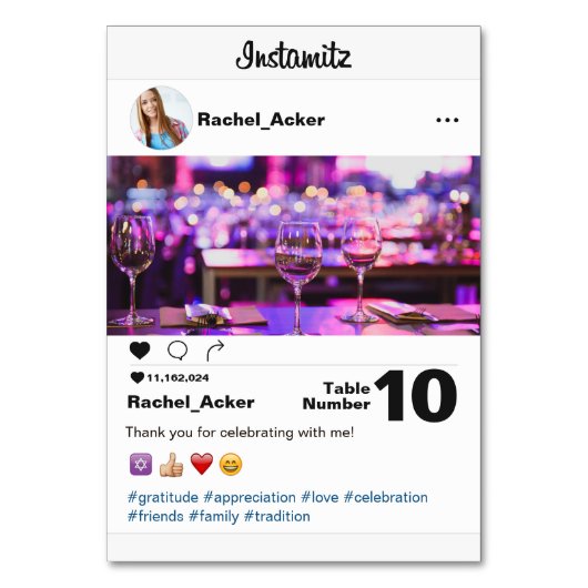 Foto Social Media Bat Mitzvah oder Bar Mitzvah Tischnummer (Rückseite)