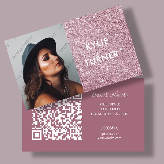 Foto | Social Media Pink Glitzer | QR-Code Visitenkarte