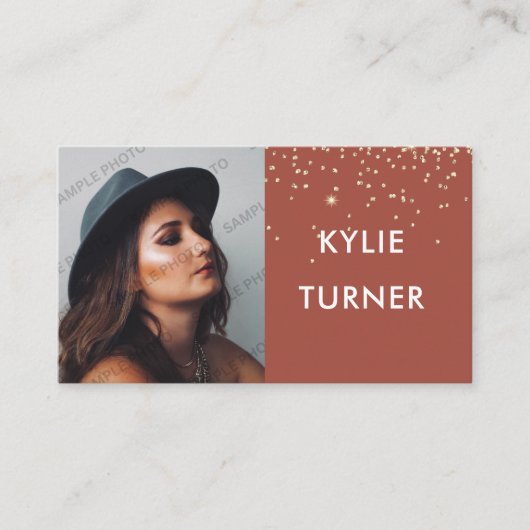 Foto Social Media Rust Gold Glitzer QR-Code Visitenkarte (Vorderseite)