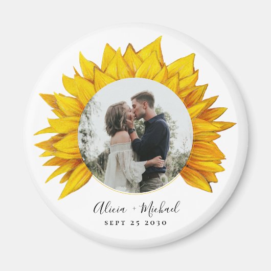 Foto Sonnenblume rustikale Hochzeit speichern Sie Magnet (Vorne)