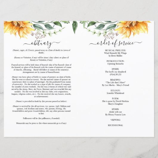 Foto Sonnenblumen Beerdigung Programm (Rückseite)