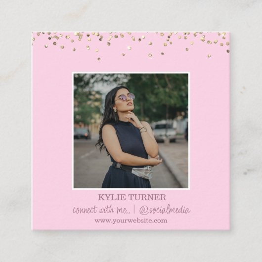 Foto | Soziale Medien | Rosa Glitzer | QR-Code Quadratische Visitenkarte (Vorderseite)