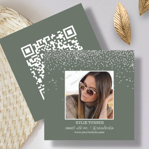 Foto   Soziale Medien   Sage Glitzer   QR-Code Quadratische Visitenkarte