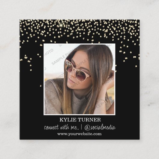 Foto | Soziale Medien | Schwarzer Glitzer | QR-Cod Quadratische Visitenkarte (Vorderseite)