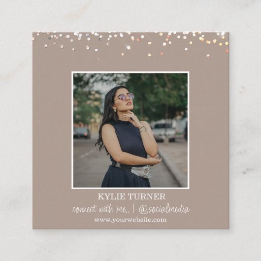 Foto | Soziale Medien | Tan-Glitzer | QR-Code Quadratische Visitenkarte (Vorderseite)