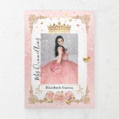 Foto Spanisch Light Pink und Gold Quinceanera Dreifach Gefaltete Einladung (Cover)