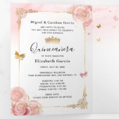 Foto Spanisch Light Pink und Gold Quinceanera Dreifach Gefaltete Einladung (Innen Erste Seite)