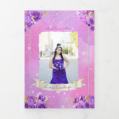Foto Spanisch Rosa Aquarellfarbe Quinceanera Dreifach Gefaltete Einladung (Cover)