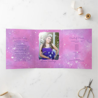 Foto Spanisch Rosa Aquarellfarbe Quinceanera Dreifach Gefaltete Einladung