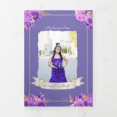 Foto Spanisch Rosa und Lila Rose Quinceanera Dreifach Gefaltete Einladung (Cover)