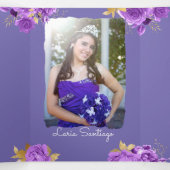 Foto Spanisch Rosa und Lila Rose Quinceanera Dreifach Gefaltete Einladung (Innenseite Mitte)
