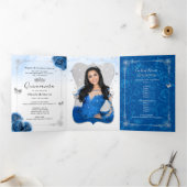 Foto Spanisch Silver Royal Blue Quinceanera Dreifach Gefaltete Einladung (Innenseite)