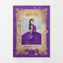 Foto Spanische Lila Rose Gold Quinceanera Dreifach Gefaltete Einladung