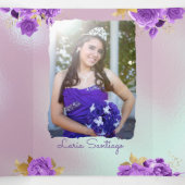 Foto Spanische Perle und Lila Rose Quinceanera Dreifach Gefaltete Einladung (Innenseite Mitte)