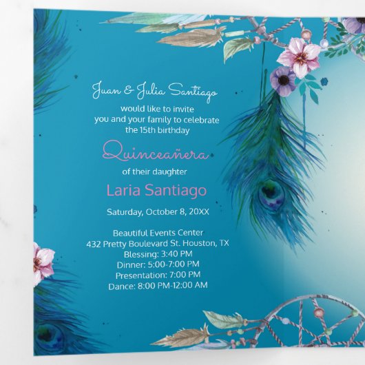 Foto Spanischer Traumfänger Quinceanera Dreifach Gefaltete Einladung (Innen Erste Seite)