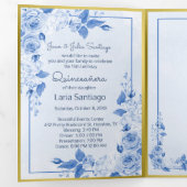 Foto Spanish Light Blue Gold Rose Quinceanera Dreifach Gefaltete Einladung (Innen Erste Seite)