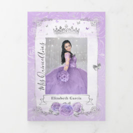 Foto Spanish Light Lila und Silver Quinceanera Dreifach Gefaltete Einladung