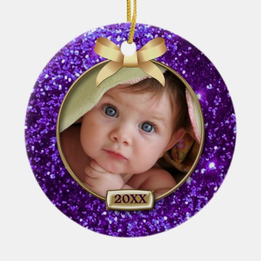 Foto "Sparkle Lila/Gold Bow" Keramikornament (Vorne)