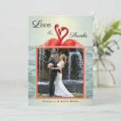 Foto Sparkling Flamingo Wedding Dankeschön Karte (Stehend Vorderseite)