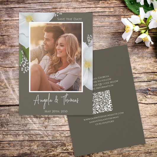 Foto Speichern Sie das Datum QR-Code Florale Grünp Save The Date