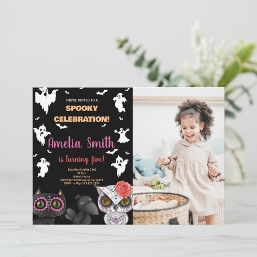 Foto Spooky Black Halloween Einladungen (Stehend Vorderseite)