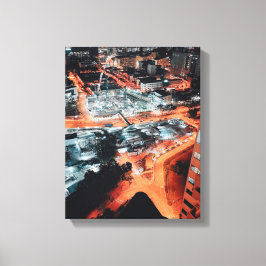 Foto städtischer Gebäude in der Nacht Leinwanddruck