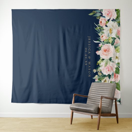 Foto-Stand für Hochzeitsszenarien mit blauem Gold Wandteppich (Beispiel (Horizontal))