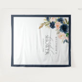 Foto-Stand für Navy Blue & Blush Floral Brautparty Wandteppich (Vorderseite (Horizontal))