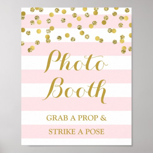 Foto Stand Hochzeitssing Pink Stripe Gold Confetti Poster (Vorne)