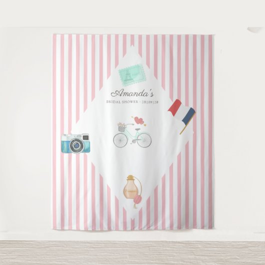 Foto-Stand in Paris Themed Brautparty Wandteppich (Vorderseite)