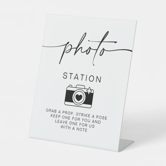 Foto Station Minimalistische Hochzeitsschrift Sockelschild (Vorderseite)