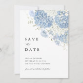 Foto Staubblau Weiße Blumige Hochzeit Save The Date (Vorderseite)