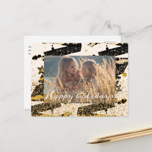 Foto-Stilgold schwarze Weihnachtsbäume Postkarte (Vorderseite/Rückseite Beispiel)