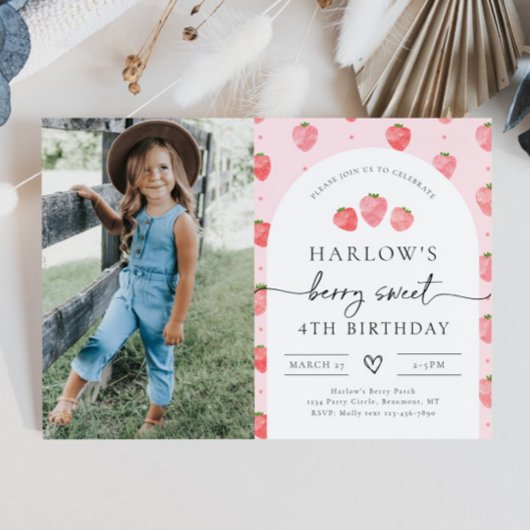 Foto Strawberry Birthday Einladung | Erdbeere