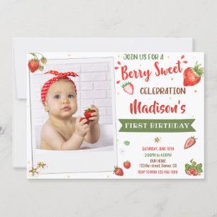 Foto Strawberry Geburtstag Einladung 1. Geburtstag