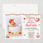 Foto Strawberry Geburtstag Einladung 2. Geburtstag (Vorne/Hinten)