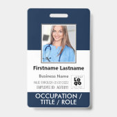 Foto, Strichcode, Name und Logo Navy Blue ID Abzei Ausweis (Vorderseite)