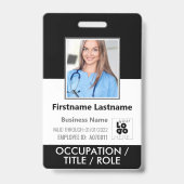 Foto, Strichcode, Personalname und Logo Schwarzes  Ausweis (Vorderseite)
