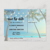 Foto String Lights Tropical Beach Save the Date Ankündigungspostkarte (Rückseite)
