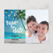 Foto String Lights Tropical Beach Save the Date Ankündigungspostkarte (Vorderseite)
