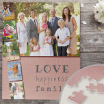 Foto Strip Collage Liebe glückliche Familie rosa Puzzle<br><div class="desc">Benutzerdefiniertes Foto Puzzle mit 6 eigenen Fotos. Die Foto Collage bietet 1 Landschaftsbild plus 5 Portrait-Fotos, Set Out Foto Strip Stil. Das Design hat eine schöne Formulierung, vor allem als Geschenk für die Familie, die liest .. Liebe glückliche Familie .. in trendy Schreibmaschine Stil und sonderbare Typografie. Das Puzzle hat...</div>