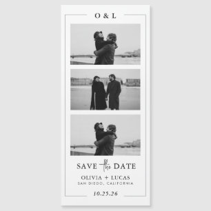 Foto Strip Monogram Border Magnetic Wedding Magnetkarte