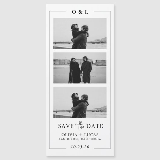 Foto Strip Monogram Border Magnetic Wedding Magnetkarte (Vorderseite)