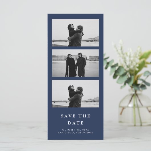 Foto Strip QR Code Navy Blue Wedding (Stehend Vorderseite)