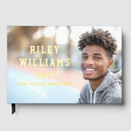 Foto Student Abitur Abschluss dunkelblau Gästebuch (Vorderseite)