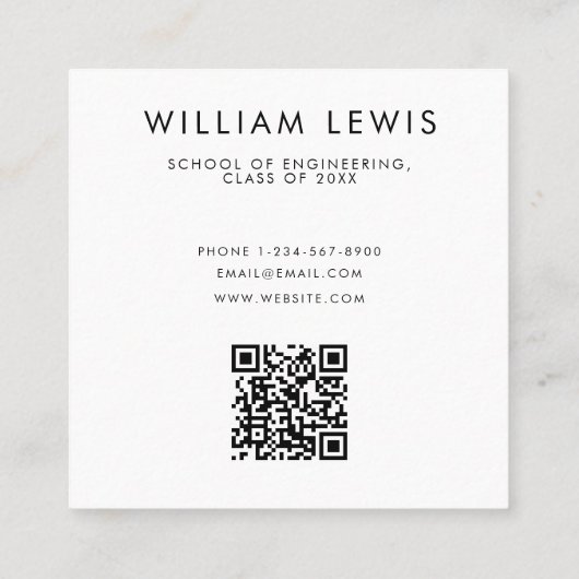 Foto Student Moderner Minimalistischer QR-Code Quadratische Visitenkarte (Rückseite)