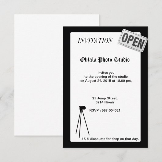 Foto Studio Einladung öffnen (Vorne/Hinten)