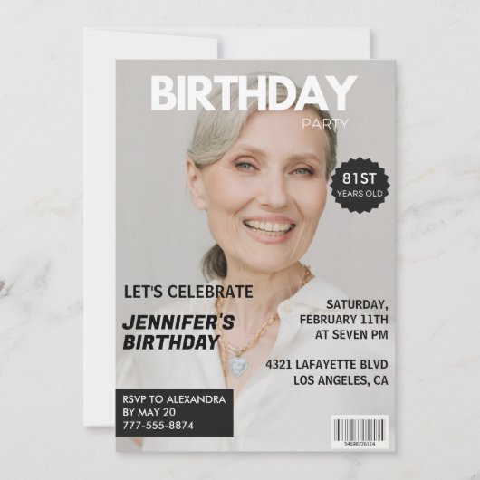 Foto Stylish Magazine Cover für ihren 81. Geburtst Einladung (Vorderseite)