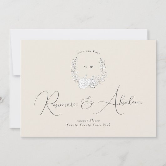 Foto Subtle Elegance | Classic Wreath Monogram Save The Date (Vorderseite)